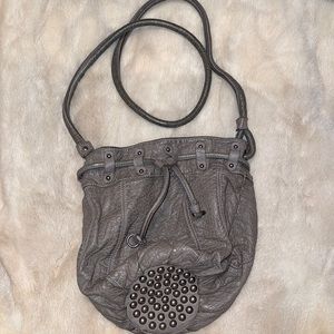 Deena & Ozzy grey studded bucket bag